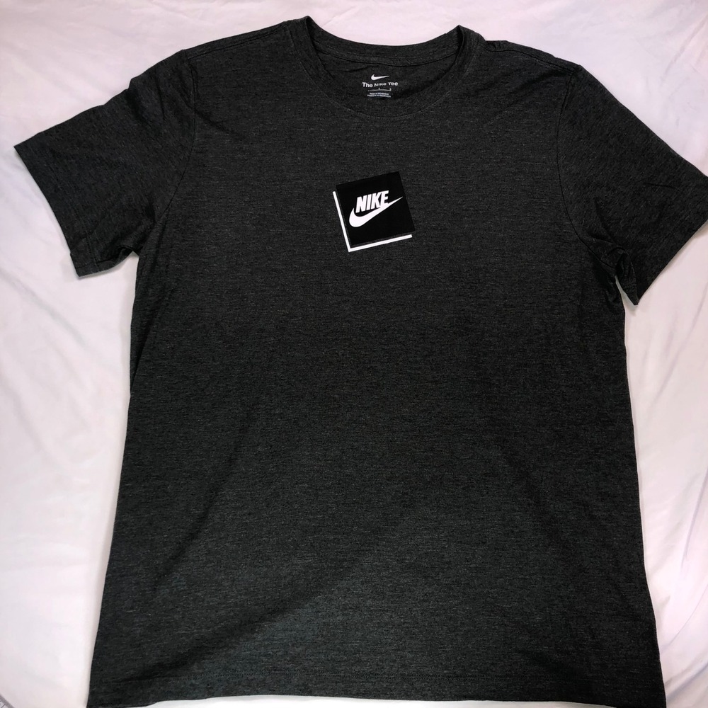 Nike Mens Graphic T-Shirt Charcoal Heather‎ Grey Square Logo Tee Large 00675